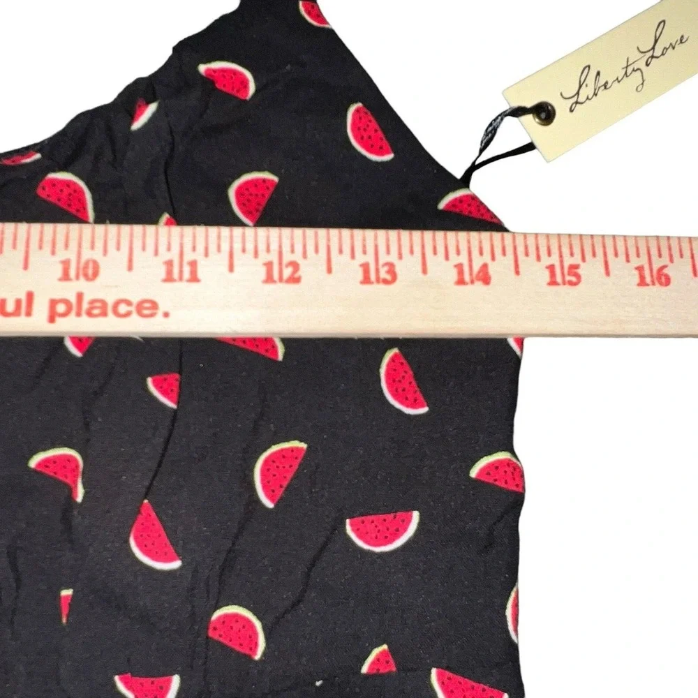 Lily White Watermelon Print Tiered‎ Mini Dress Black Red Smocked Back Adjustable